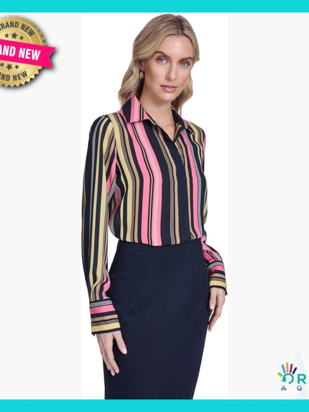 Long Sleeve Striped Popover Blouse Chic Classic Preppy Workwear Elegant